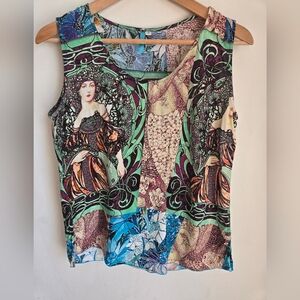 BLUE SKY Artistic Multicolor Sleeveless 💯 Rayon Top
